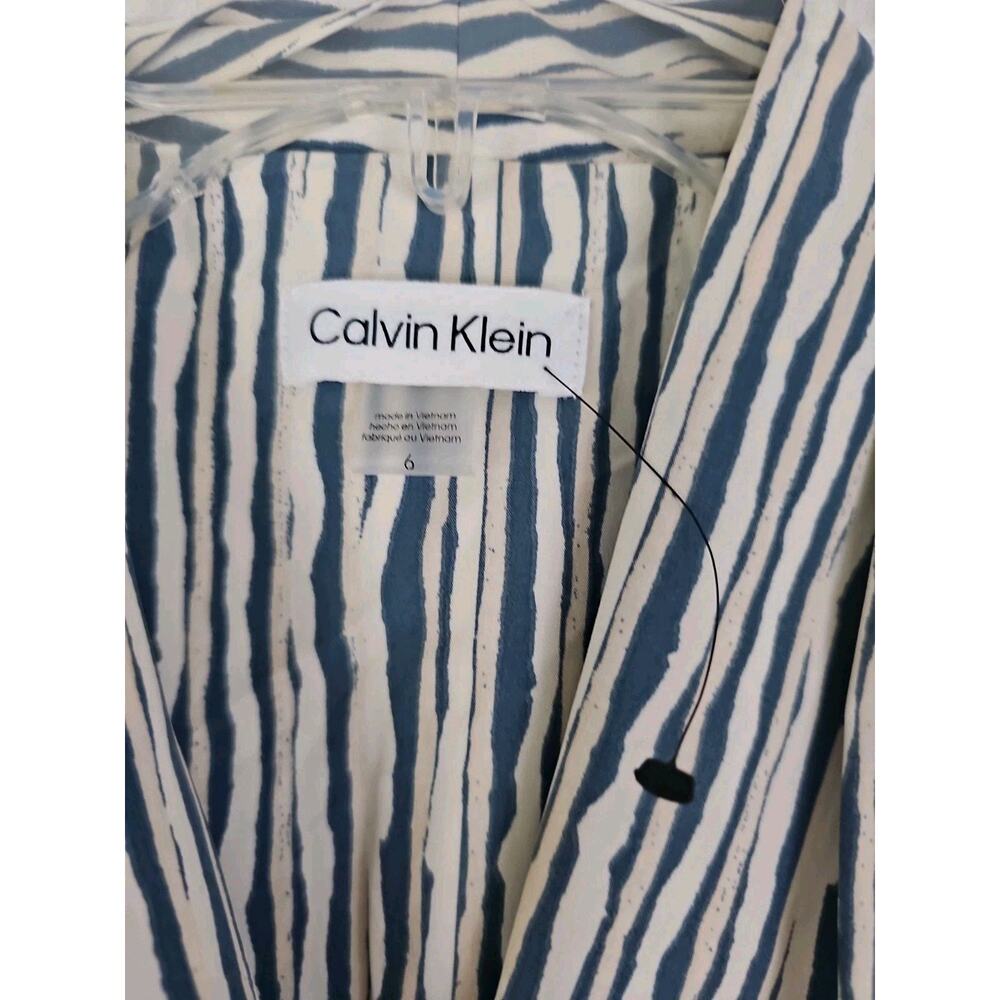 Calvin Klein ~Size 6~ Cream/Blue Stripes Maxi Dress With Waist Tie & Pockets NWT - Picture 13 of 16